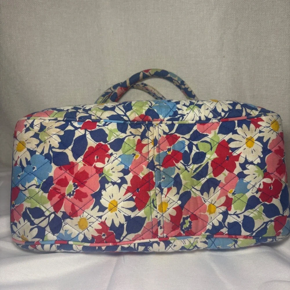Vera Bradley Summer Cottage Floral Quilted‎ Cotton Satchel Handbag Blue Red Pink